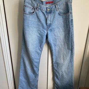 Mens Fcuk Light Blue Y2K Flared Leg Jeans